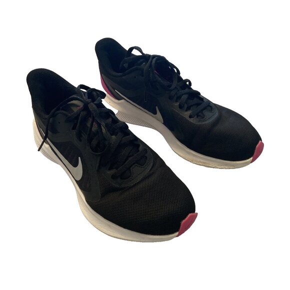 Nike Downshifter Running Shoes Womens Size 8.5 Black Pink silver logo C19986-004 - Picture 1 of 9